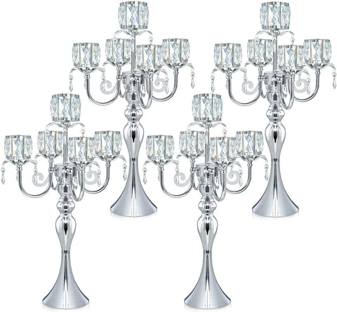 Candelabra Candle Holders, Elegant Bling Centerpiece with Pendant Crystal Table Decorations 5 Arms Candlesticks,22