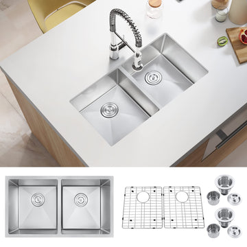 32 Inch Double Bowls Brushed Undermount Kitchen Sink