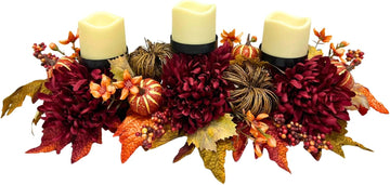 25" Fall Candle Holder Centerpiece with Pumpkins for Thanksgiving
