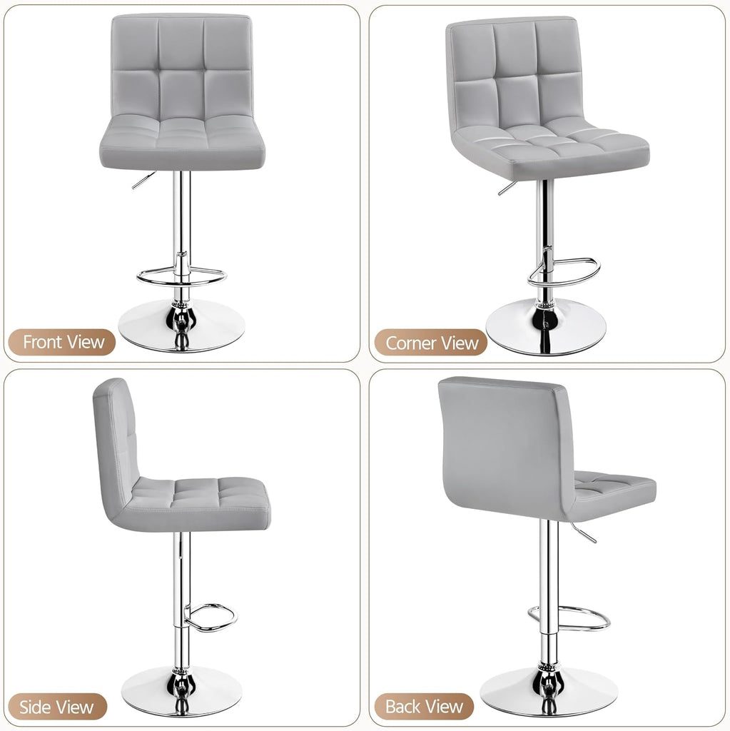 Bar Stools Set of 4, PU Leather Adjustable Barstools, Modern Counter Stools with Back and Footrest, Counter Height