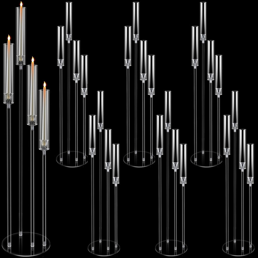 Tessco 6 Pcs Acrylic Candelabra Centerpieces 42.5'' Tall 4 Arms Clear Candle Holders Wedding Table Centerpiece Floor