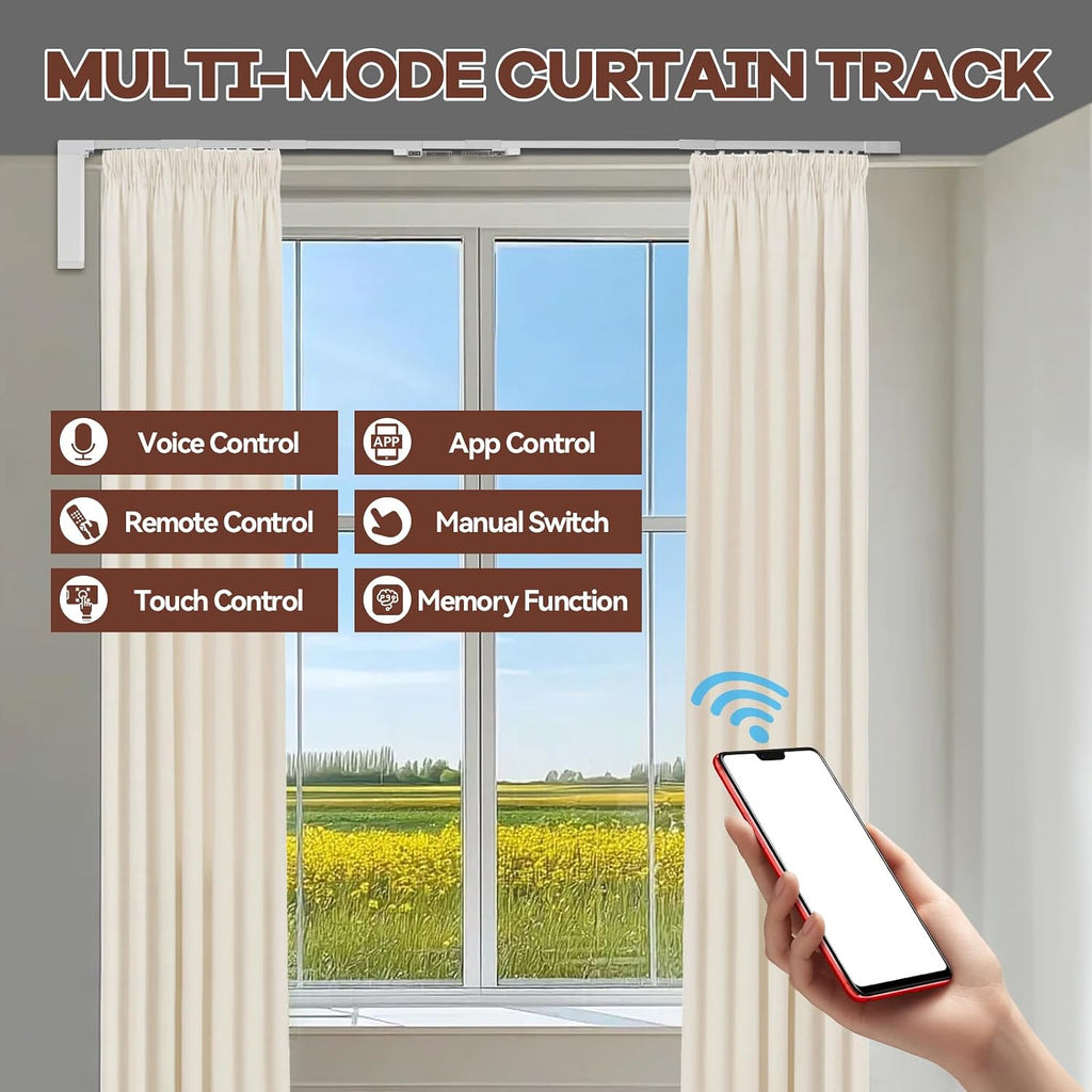 Electric Curtain Track, 7.08-13.78ft Motorized Curtain Rods | Remote Control and Motor, App/Remote Control, For