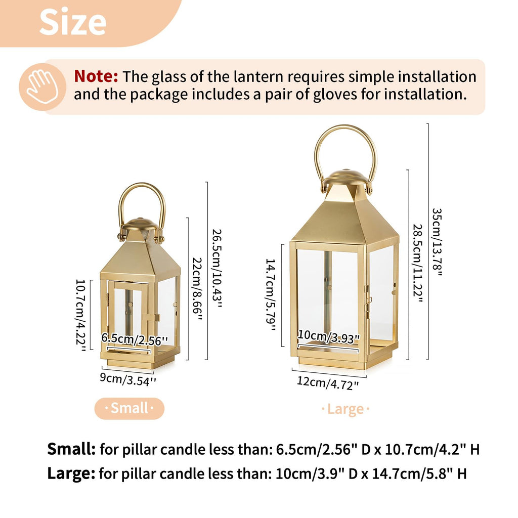 Gold Lanterns Decorative Outdoor, 8.6 Inch Lantern with Glass