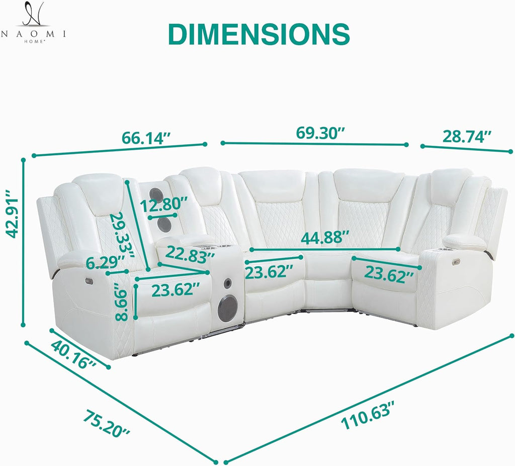 Chicago Home Theater Seating Reclining Sectional with Power Recline, Bluetooth Speakers, LED Lighting