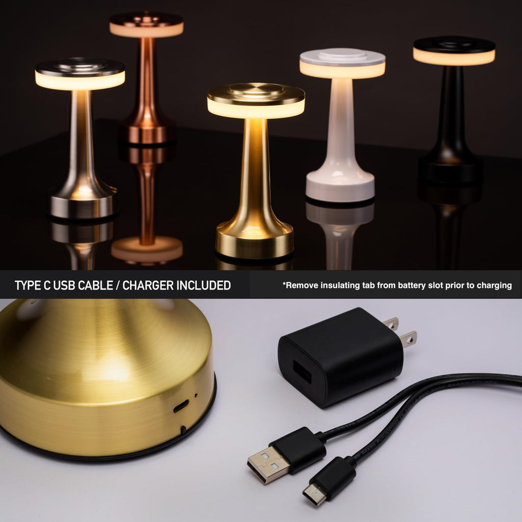 Dome Cordless Rechargeable LED Mushroom Table Lamp, Gold