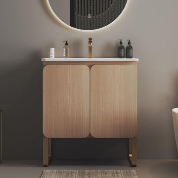 30" Freestanding Bathroom Vanity with Overflow Sink One Piece Basin