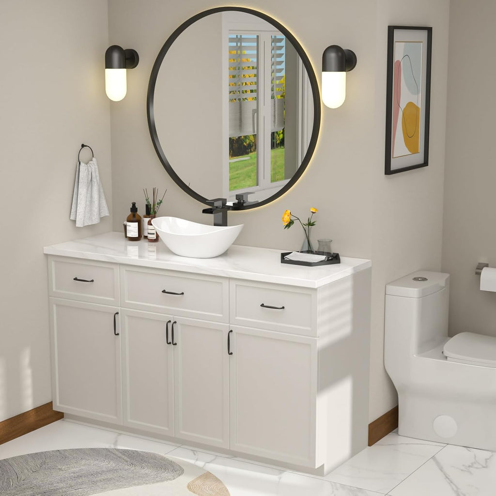 Bowl Sink For Bathrooms 17" x 11" Oval White Vessel Sink Modern Boat Shape Artistic Basin Bathroom Vessel Sinks Above