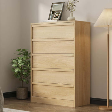 5 Dresser , 43.3" Tall Dresser, Freestanding Horizontal Drawer with Storage, Wooden Closet Chest Storage , Natural Oak