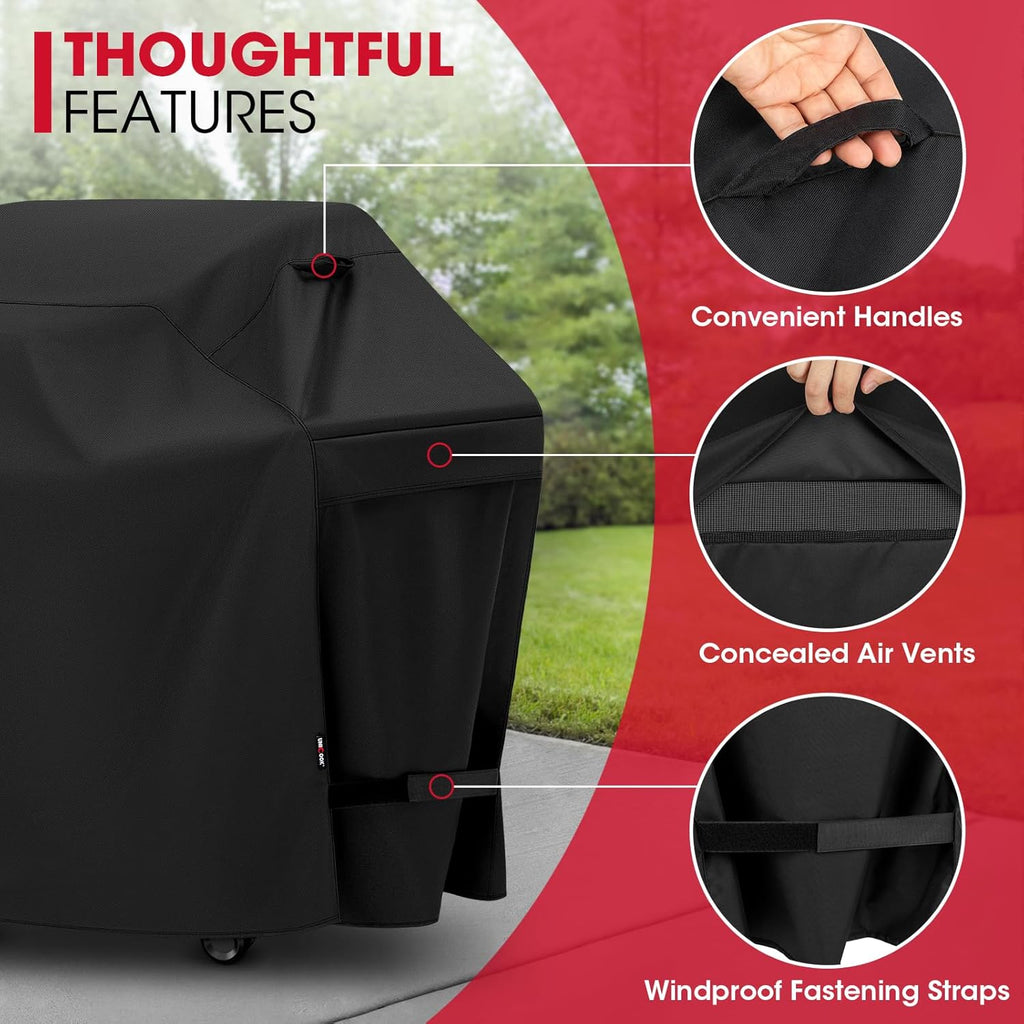 50 Inch Outdoor BBQ Grill Cover with Air Vents/Handles/Straps, Heavy Duty Waterproof, Fade Resistant, Fits for Weber