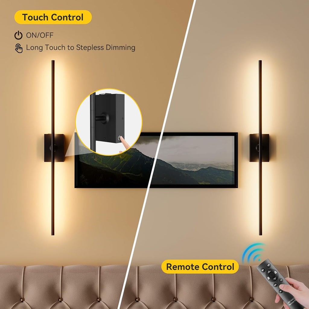 Battery Operated Wall Sconces Set of 2, 10000mAh Wireless Rechargeable 3000-6000K Dimmable 350° Rotate Wall Light