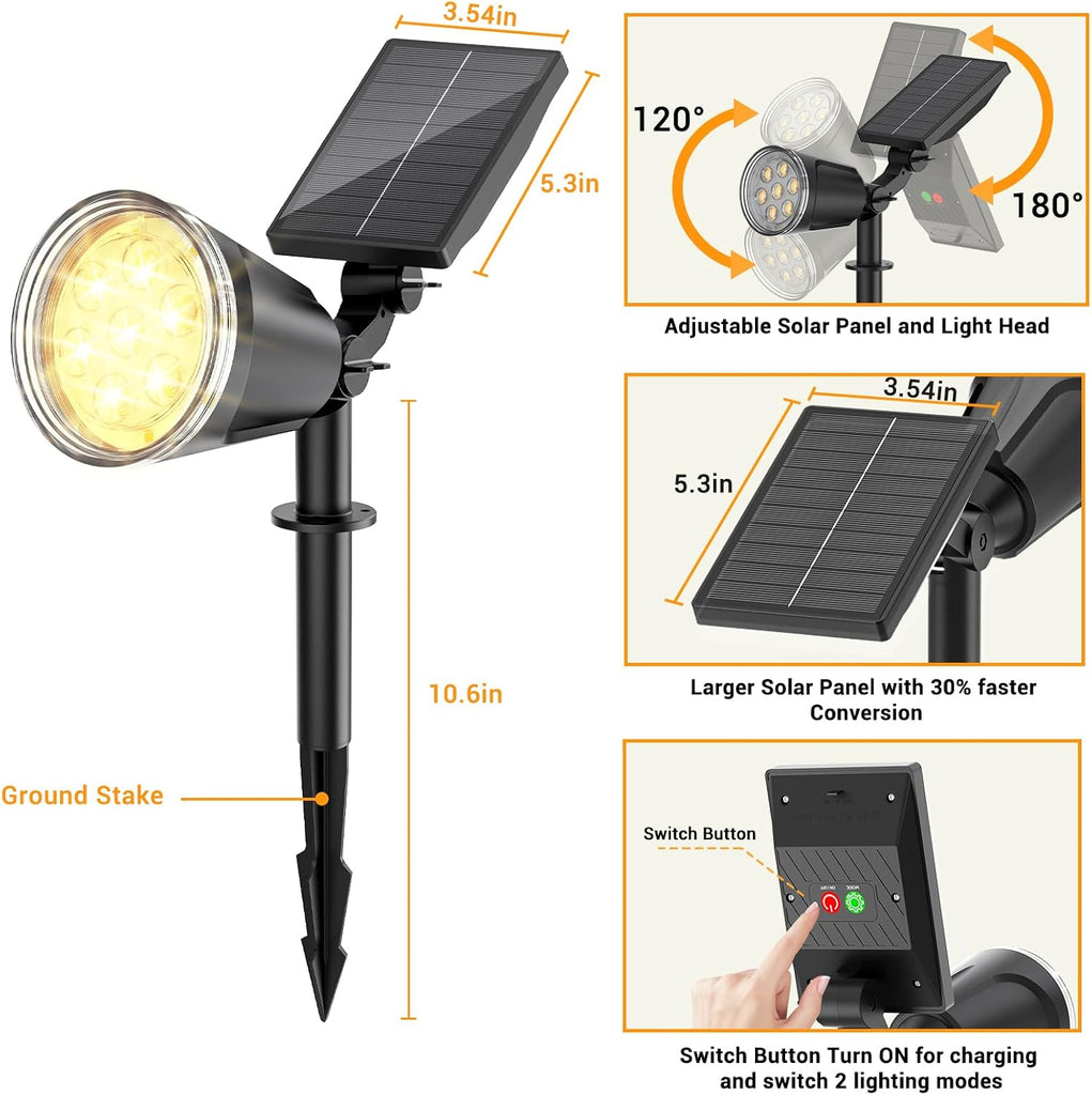 Spot Lights Outdoor Waterproof: 1000LM Big Adjustable Spotlight - 2-in-1 15Hrs+ Long Lasting Spot Light - Solar