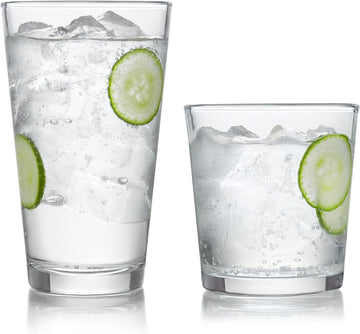 Preston Tumbler and Rocks Glass Cups Set, All Purpose Everyday Drinking Glasses Set of 16, Glassware Drinking Glasses