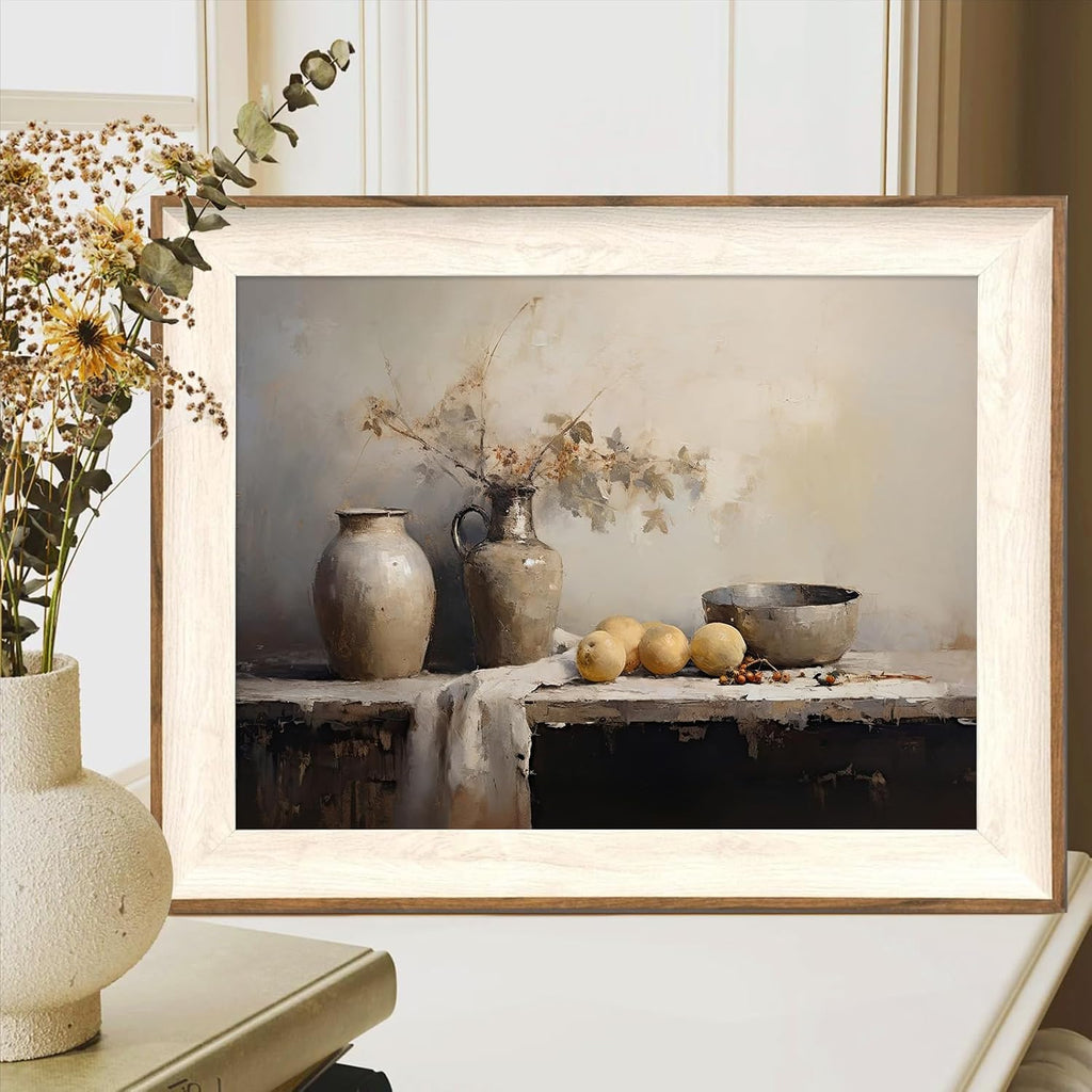Framed Kitchen Wall Art Prints, Rustic Kitchen Farmhouse Wall Decor Living Room, Vintage Jars Still Life Oil Painting