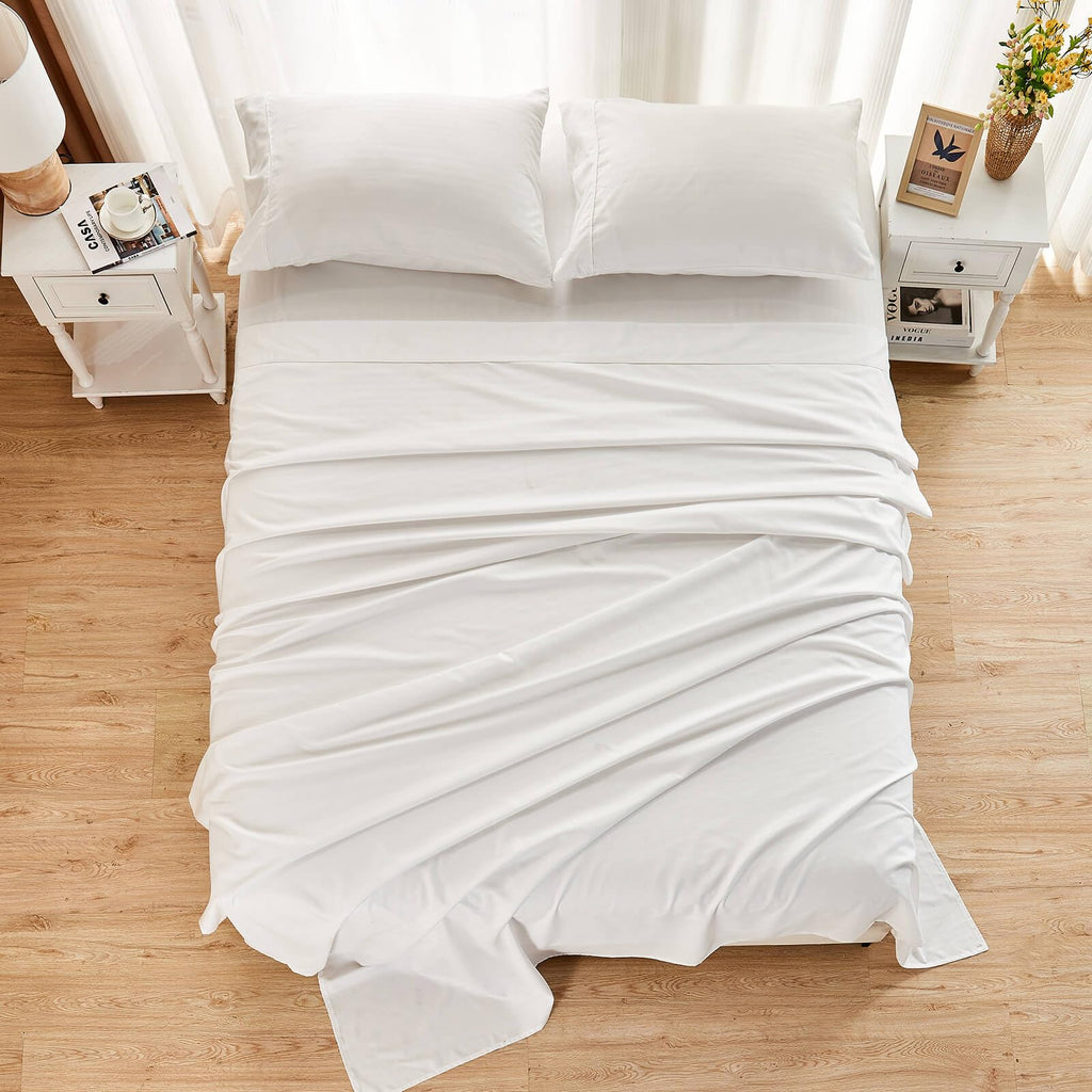 Oversized King Flat Sheet 132x110 with Striped Pattern White
