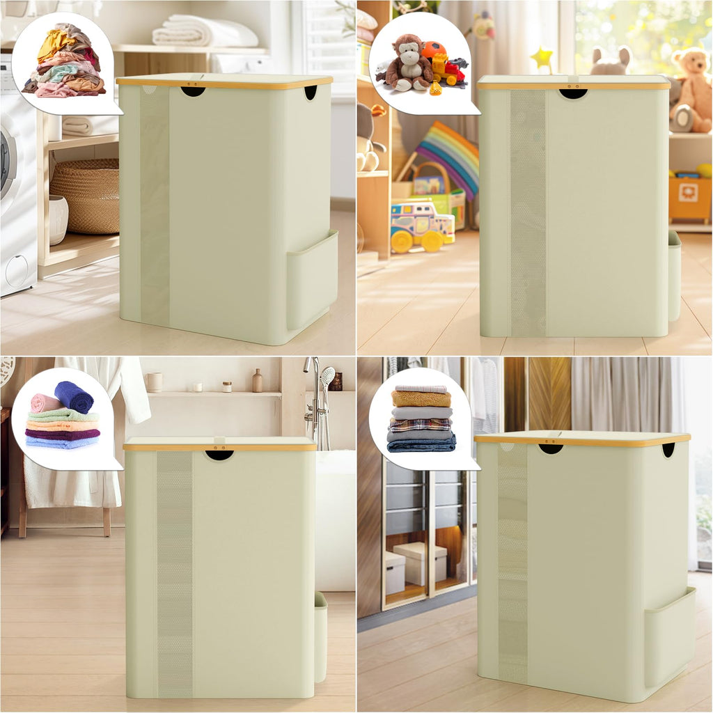 100L Laundry Basket Hamper with Lid & Removable Bag,Beige