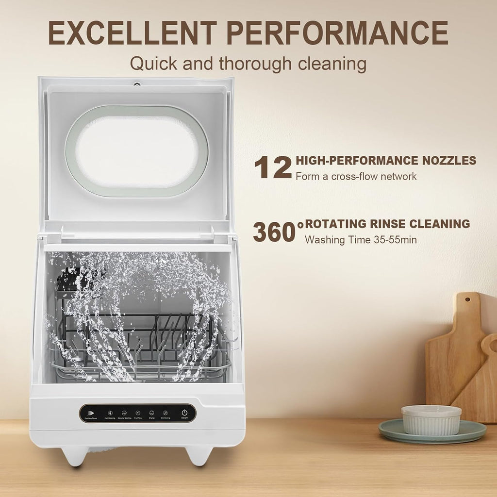 Countertop Dishwasher, 800W 110V Mini Dishwasher Low Noise Portable Dish Washer With 5intelligent Washing Functions