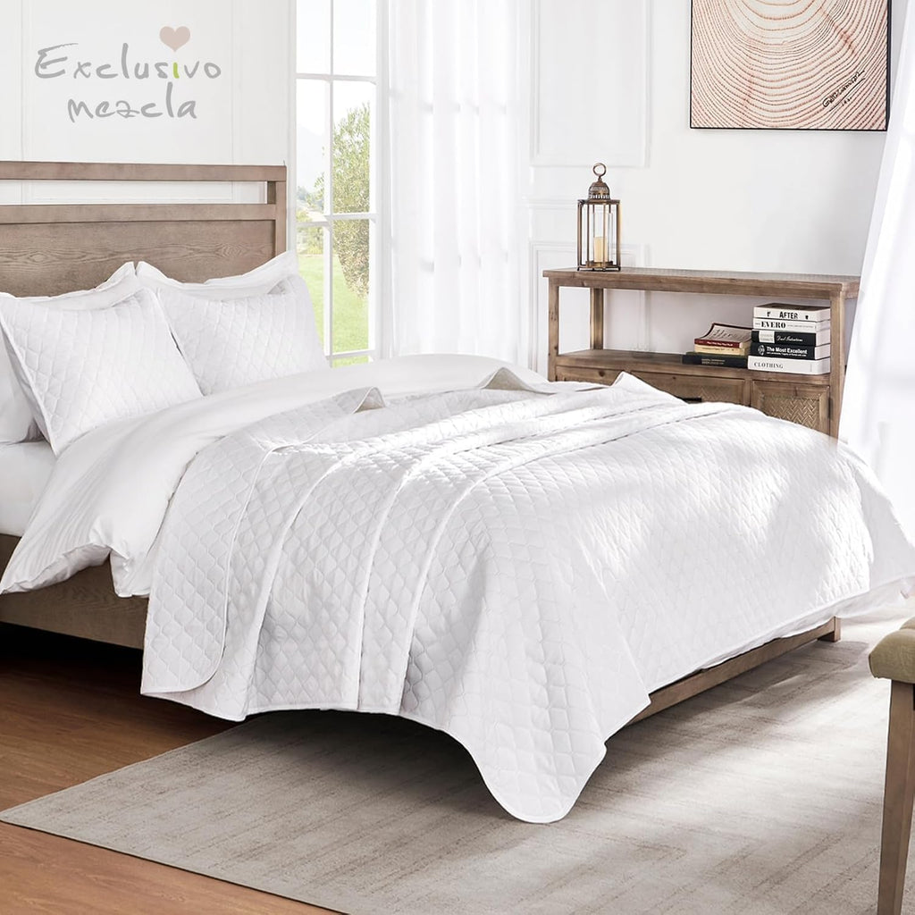 Reversible King Quilt Bedding Set, White