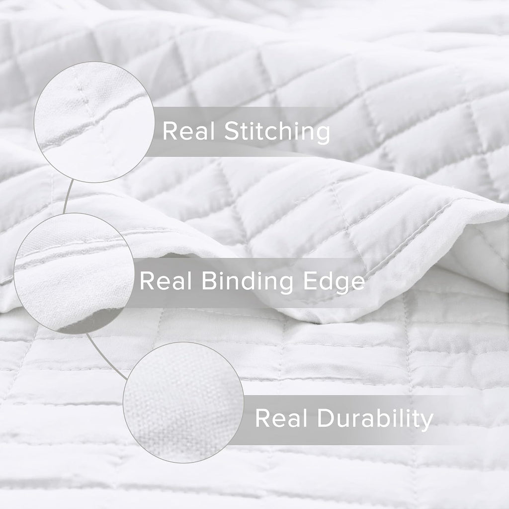 Kienna Queen Quilt Bedding Set 3 Piece, 90"x90" White