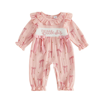 Girl Clothes Little Sister Outfits Cotton Linen Long Sleeve Romper Jumpsuit Newborn Coming Home Clothing (Little Sis