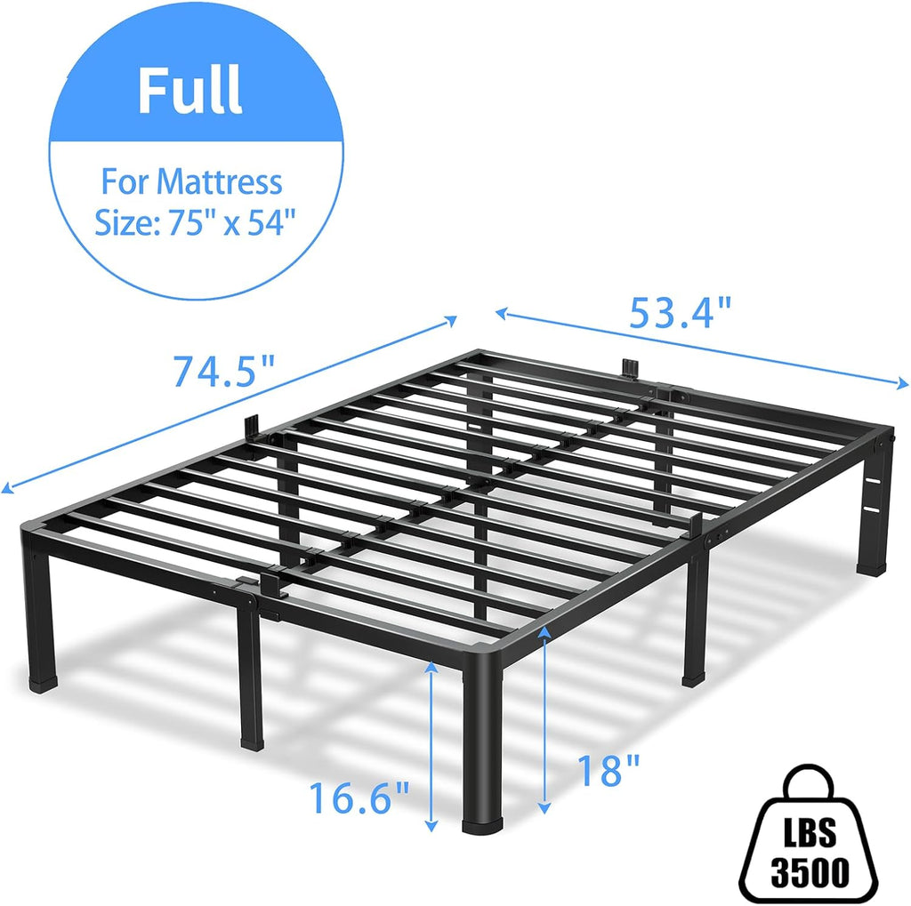 18 Inch Full Bed Frame, 3500Lbs Heavy Duty Metal Platform with Round Corner Legs Mattress Slide Stopper