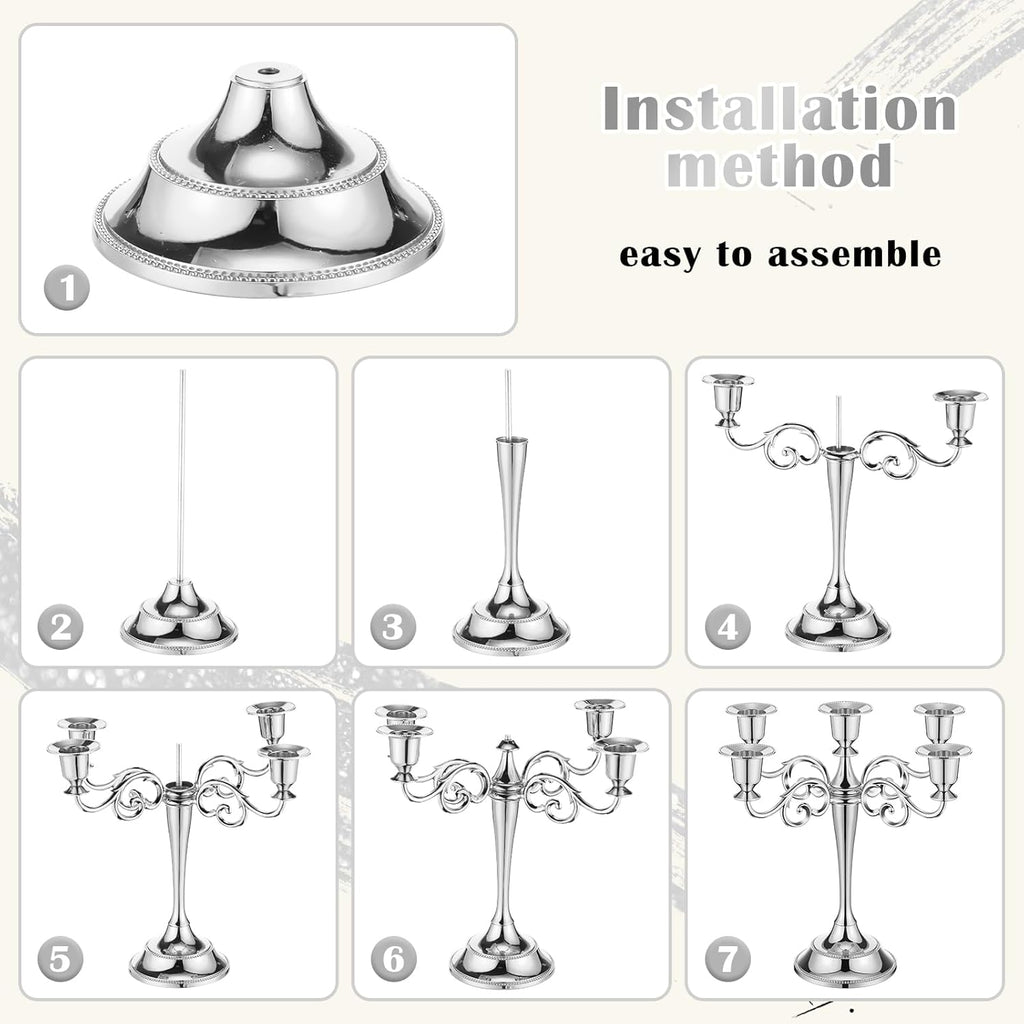 2 Pcs 5 Arm Metal Candelabra Candlestick Holders 10.24 Inch Tall Candlestick Holders Gothic Candle Holdery (Sliver)