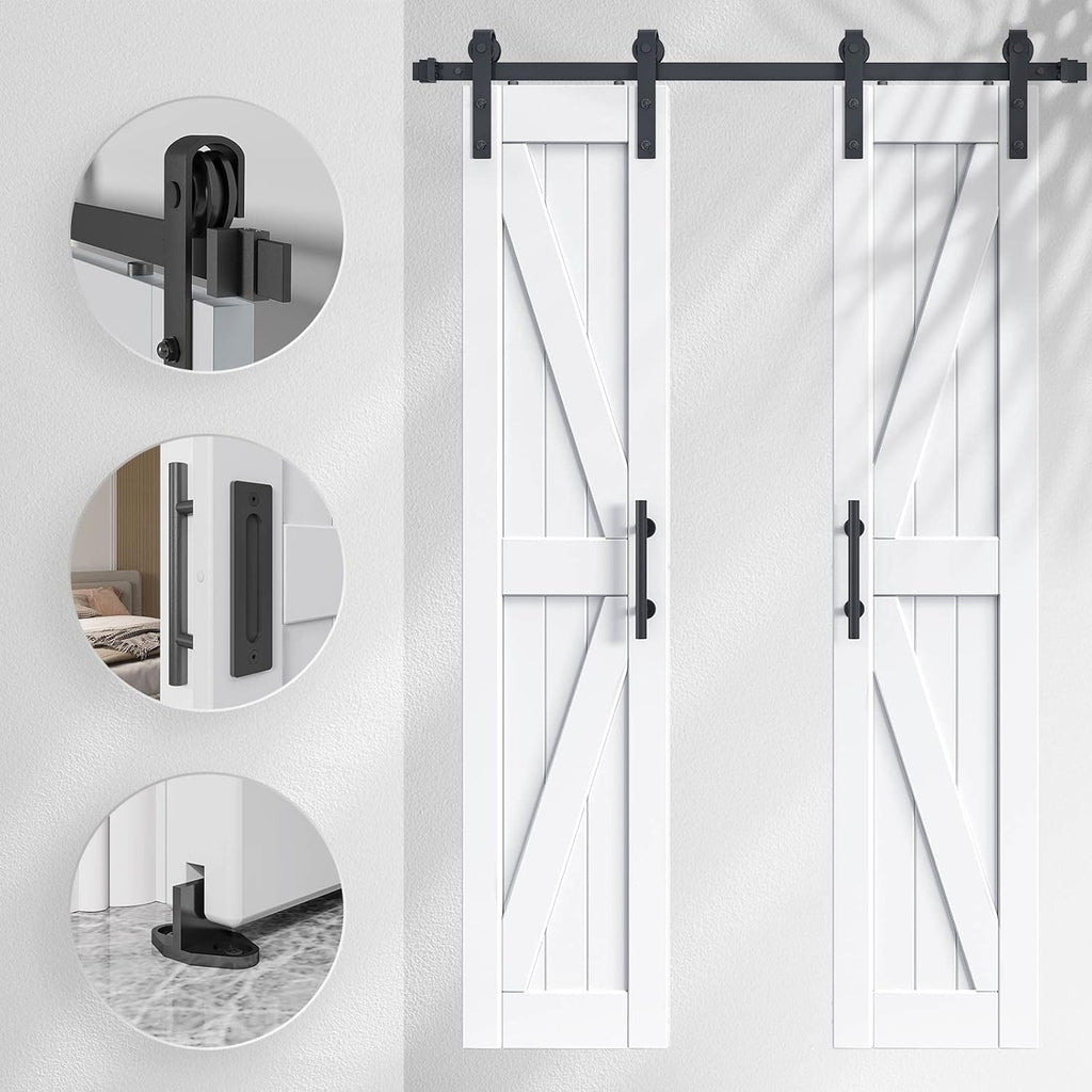 36in x 84in (Double 18in×84in Door) Barn Door with 6.6FT Sliding Door Hardware & Handle Included,DIY