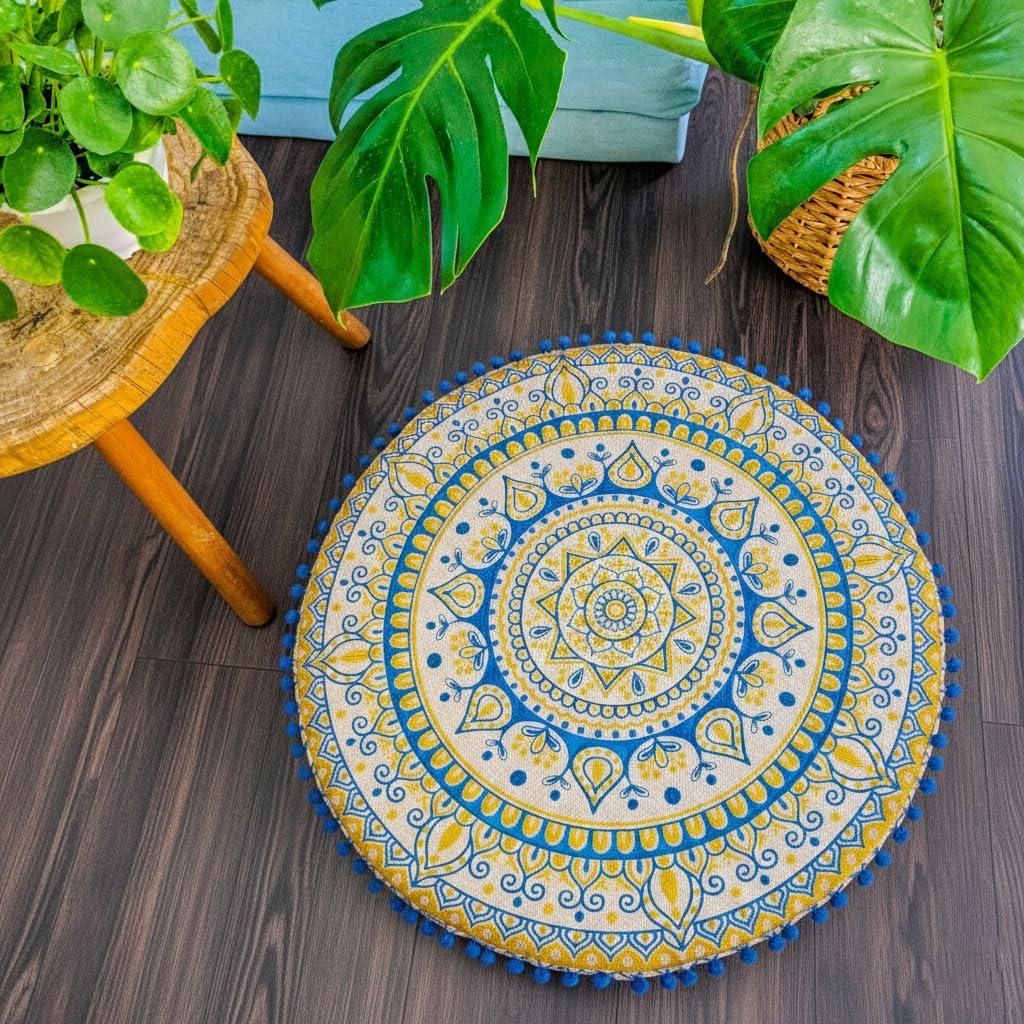 Boho Floor Pillow Cover Round Moroccan Large Pouf Ottoman Room Décor Cushion for Meditation Yoga and Boho Chic