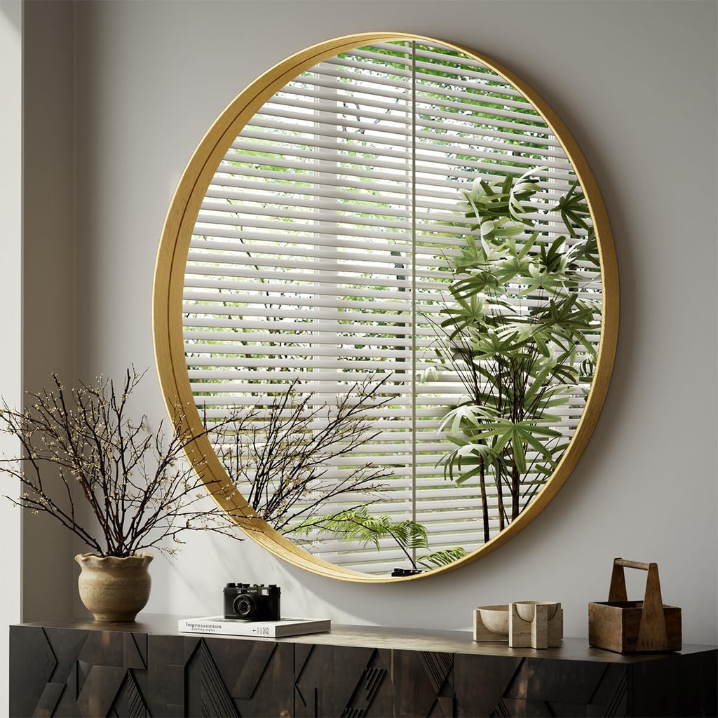 48" Round Bathroom Mirror, Large Gold Circle Wall Mounted Mirror