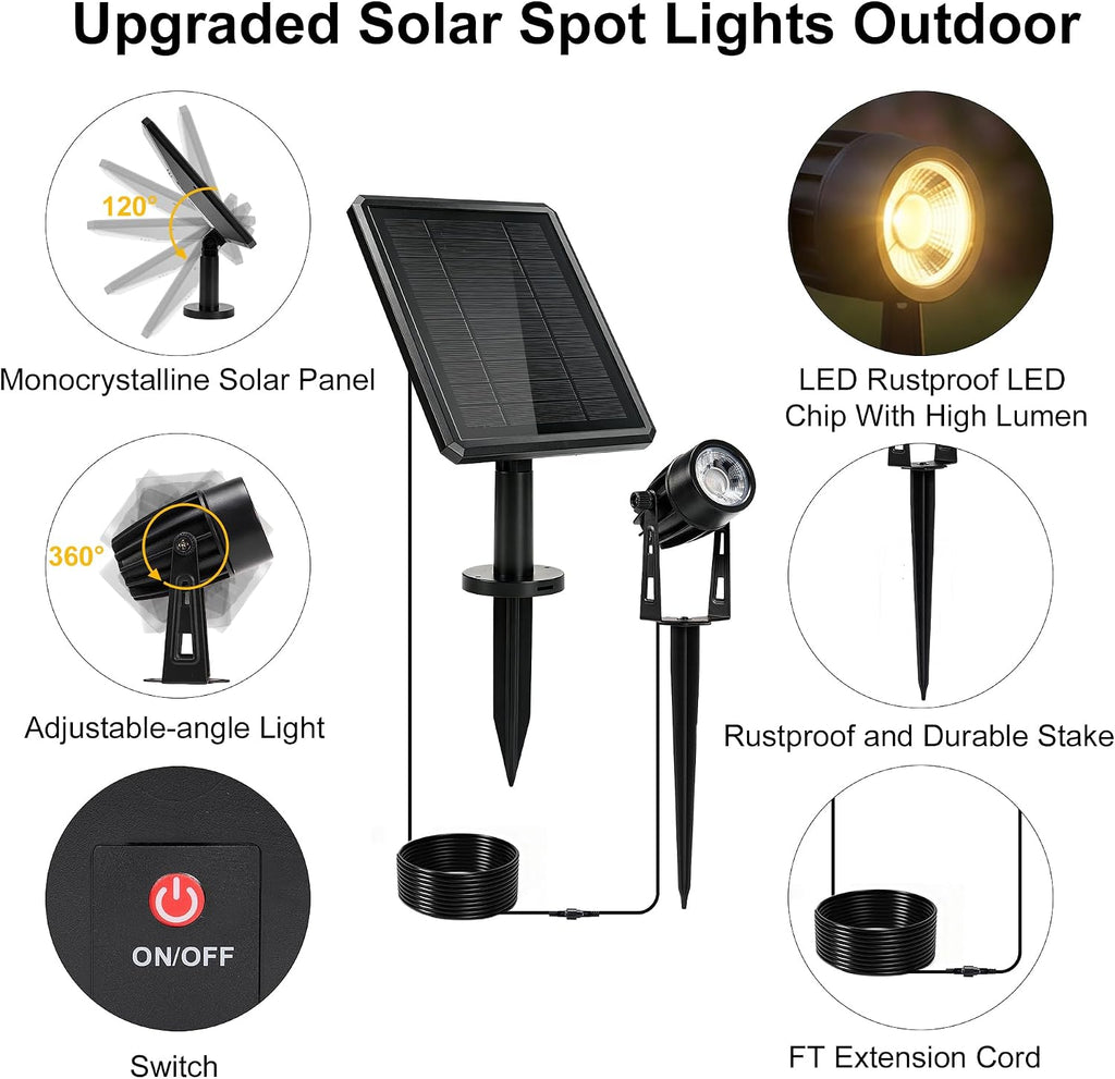 Solar Spot Lights Outdoor Waterproof, 4-in-1 Solar Landscape Lighting Dusk to Dawn Solar Uplights, 3000K Bright LED