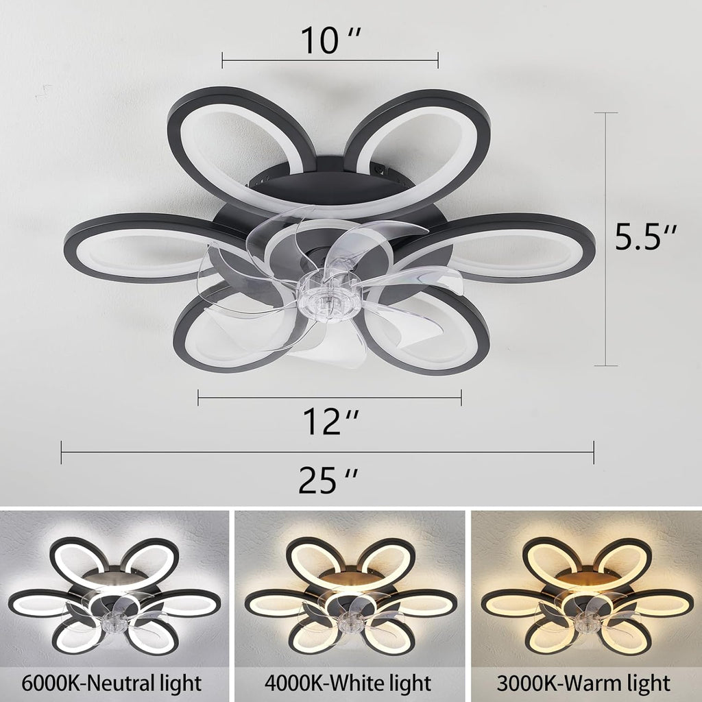 Black-Star Ring Ceiling Fans with Lights and Remote, 27 Inch Modern Low Profile Flush Mount Ceiling Fan