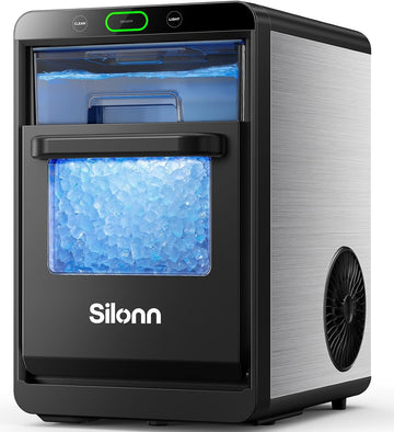 Nugget Ice Maker Countertop, Crushed Ice Maker & Pebble Ice Machine Produces 44lbs/24h with Front Pull-Out Water Tank
