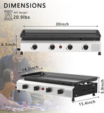 4-Burner Outdoor Propane Gas Griddle, 30-Inch Flat Top Grill, 40,000 BTU Portable Camping Griddle Station