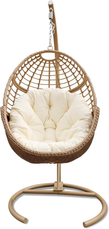 Egg Swing Hanging Chair with Stand, Patio PE Rattan Hammock, Brown | Hand Woven, Weather Resistant, Comfy Cushion