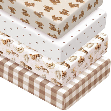 4 Pack Crib Sheets for Baby 52'' X 28" Brown Bear Crib Sheet