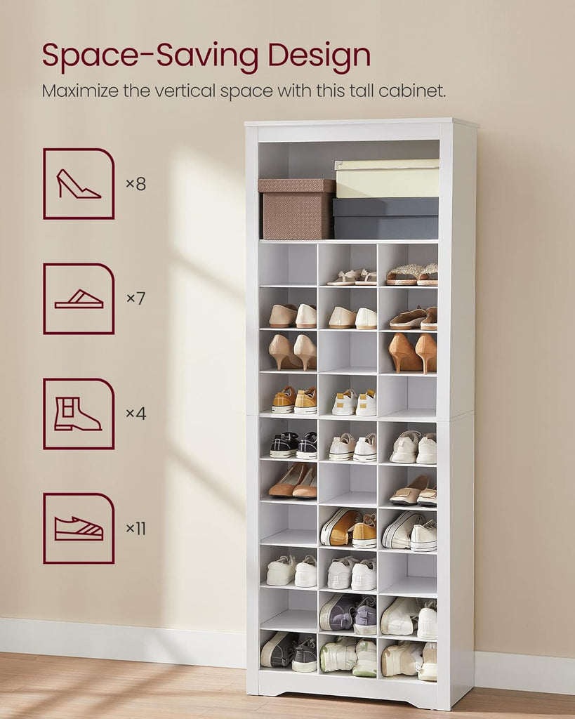 Shoe Storage Cabinet, 10 Tier Shoe Rack Organizer, Holds Up to 30 Pairs of Shoes, Bedroom, 12.6 x 24.8 x 73.6 Inches