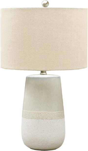 Signature Design by Ashley Shavon Contemporary 27" Textured Neutral Glaze Table Lamp, Beige & White