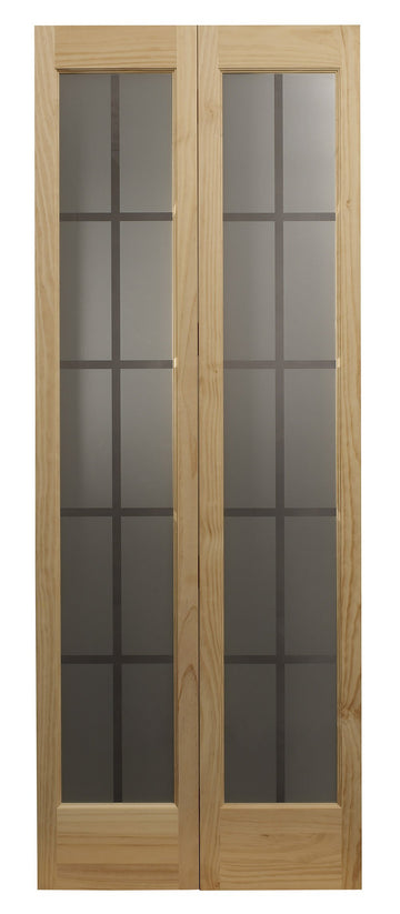 Mission Glass Bifold Interior Solid Wood Door, 36" x 80", Unfinished Pine