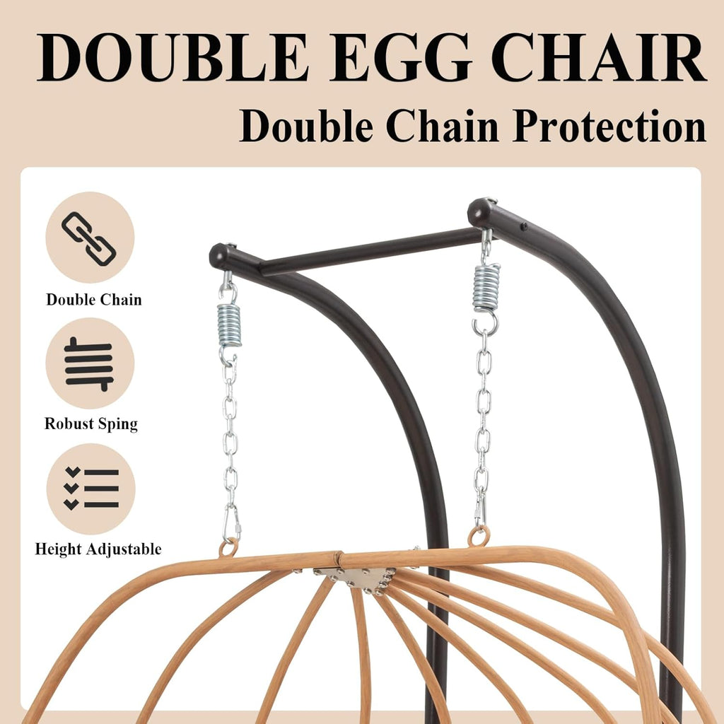 Double Egg Swing Chair with Stand, Oversized Egg Chair Outdoor Indoor, Hanging Swing Chairs with Cushions, Extra