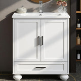 24" Bathroom Vanity with Ceramic Sink - Freestanding Cabinet with 2 Doors, 1 Drawer & Wood Legs
