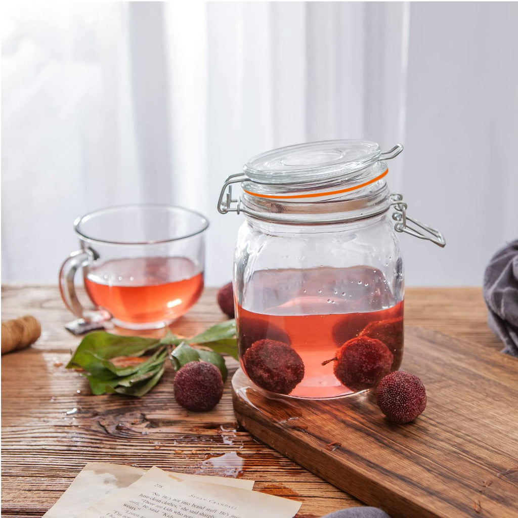 32oz Glass Food Storage Jars with Airtight Clamp Lids, 6 Pack