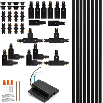 H Track Lighting Rails Kit - 26ft Black Track Light Track 3 Wire with Floating Canopy Connector, I and L Connectors