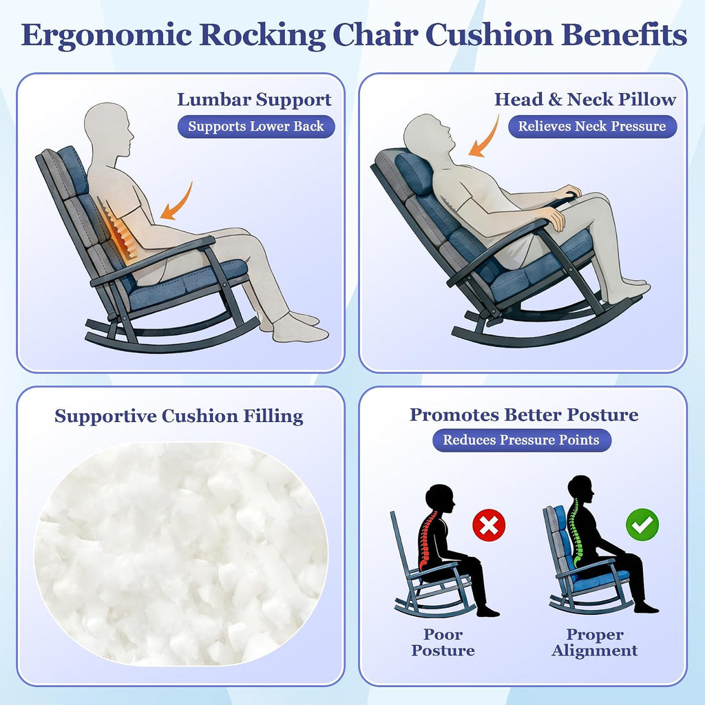 Rocking Chair Cushion, Waterproof and Fade-Resistant Adirondack Rocker Cushions, Indoor/Outdoor Rocking Chair Pads