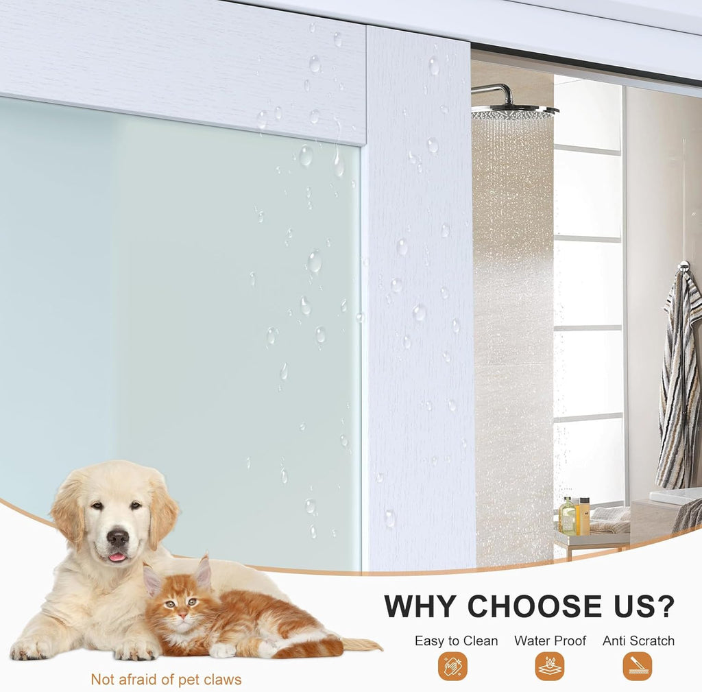 60x80 in (Double 31in) Bypass Sliding Closet Door for Bedroom, 3-Lite Frosted Glass Sliding Door wit