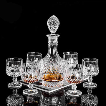 Bourbon Clear Whiskey Decanter,Hand painted Liquor Decanter Glasses Set, Crystal Design Decanter and 6 - Set of 168