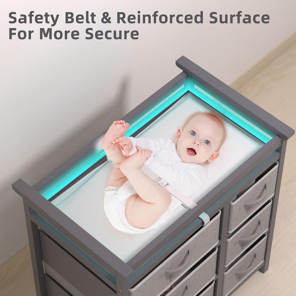 Baby Changing Table with 6 Storage Drawers and Pad Topper Modern Diaper Change Station Changing Table Dresser for