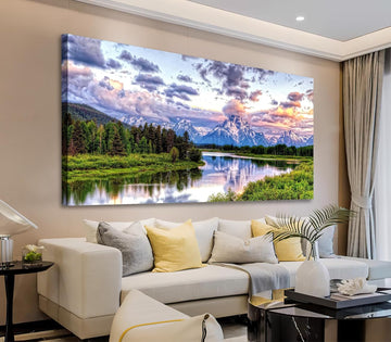 Landscape Canvas Wall Art Nature Picture Oxbow Bend Grand Teton National Park Modern Canvas Artwork River and Forest