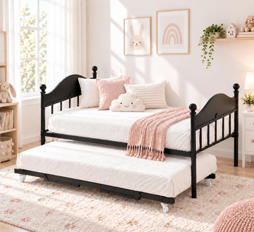 Daybed with Pop Up Trundle, Twin Trundle Beds for Guest Room, Black