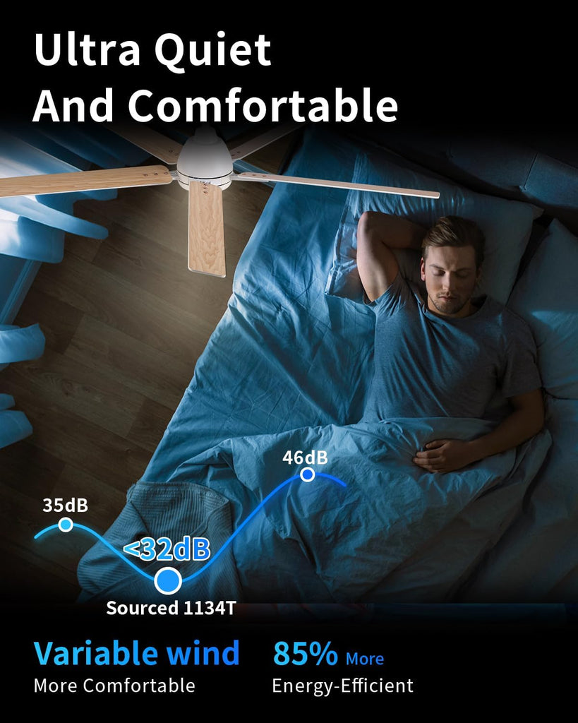 60 Inch Ceiling Fans with Lights and Remote, White Ceiling Fan , 5 Blades, Downrod