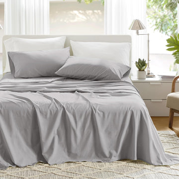 100% Cotton Percale Sheets Queen Extra Deep Pocket, 4 Piece
