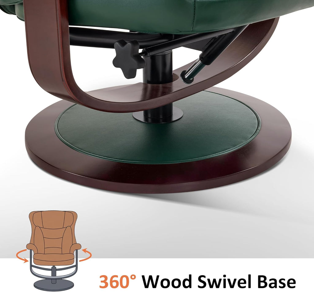 Modern Reclining Swivel Lounge Chair and Ottoman — Green Faux Leather